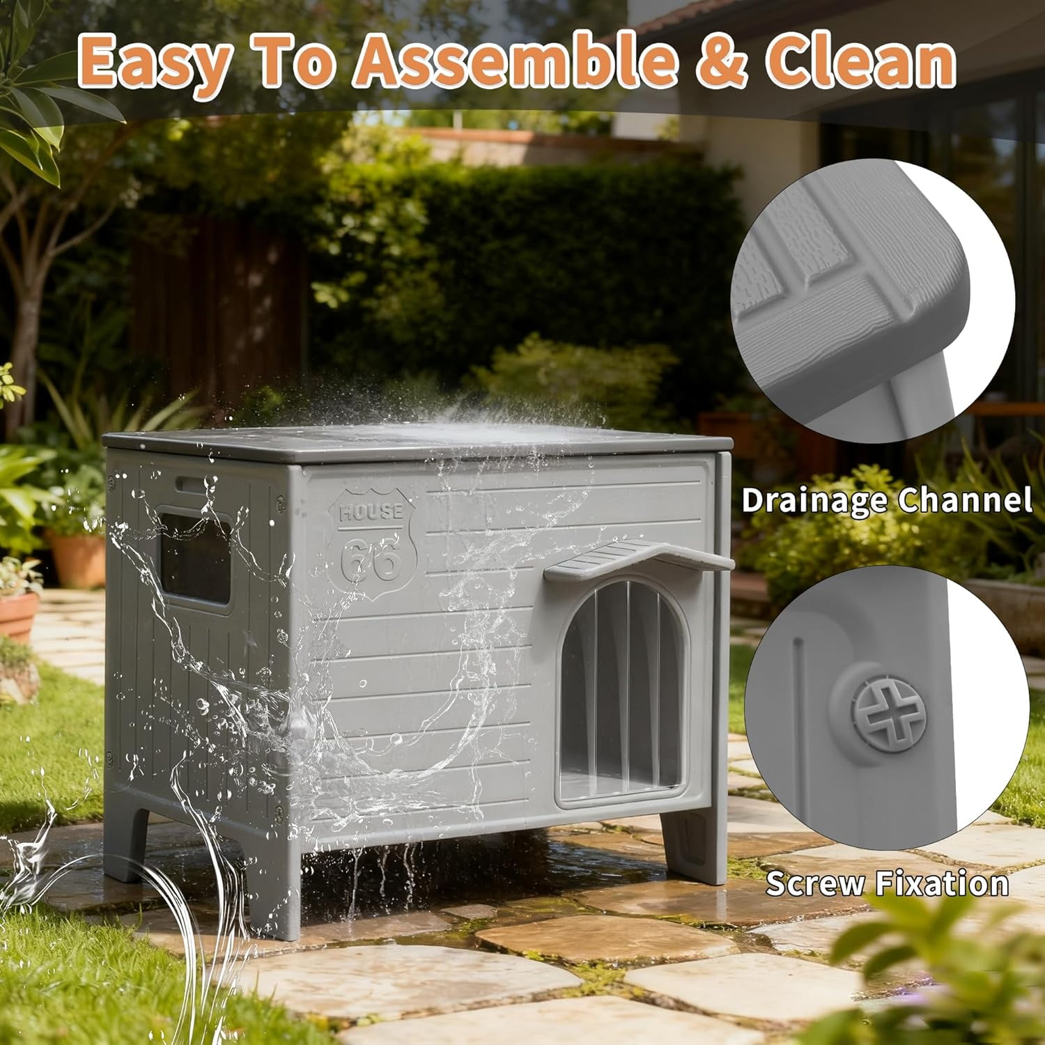 Dog House Outdoor Indoor for Small Medium Dogs, Insulated Dog House with Mat, Plastic Elevated Outdoor Dog House Waterproof Dog Kennel with Window, Clean Easily(M & Mat)
