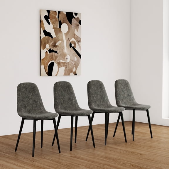 Modern Dining Chairs (4 ), Grey Suede, Soft Sponge Filling, Metal Legs For Relaxed Of 4 In Grey, Suede Upholstered Seats, Legs, Curved Enhanced Comfort