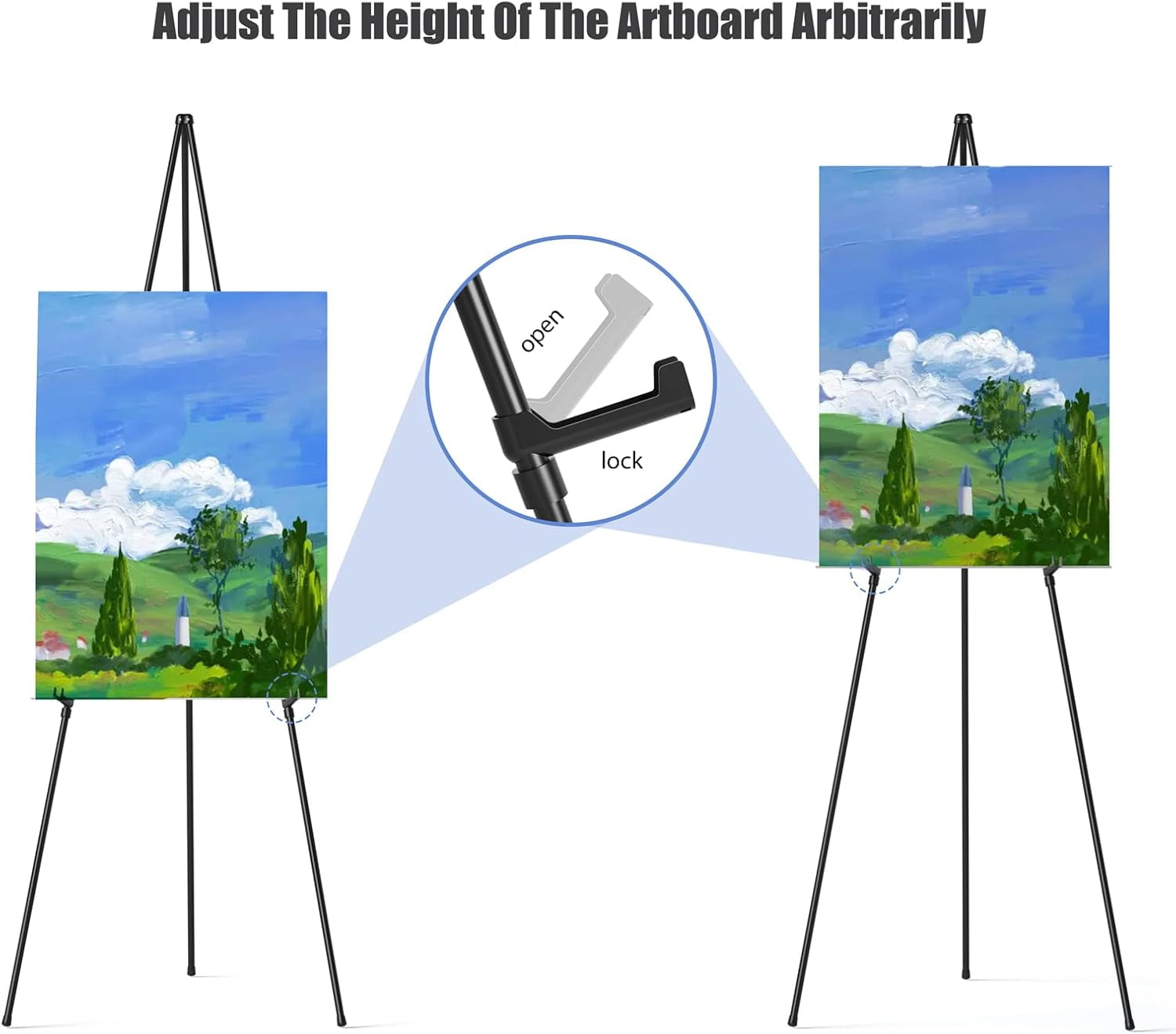 MRSXXNTY Easel Stand for Display, 63" Portable Painting Easel, Lightweight Metal Easels for Painting Canvas, Wedding Sign (2 Pack)
