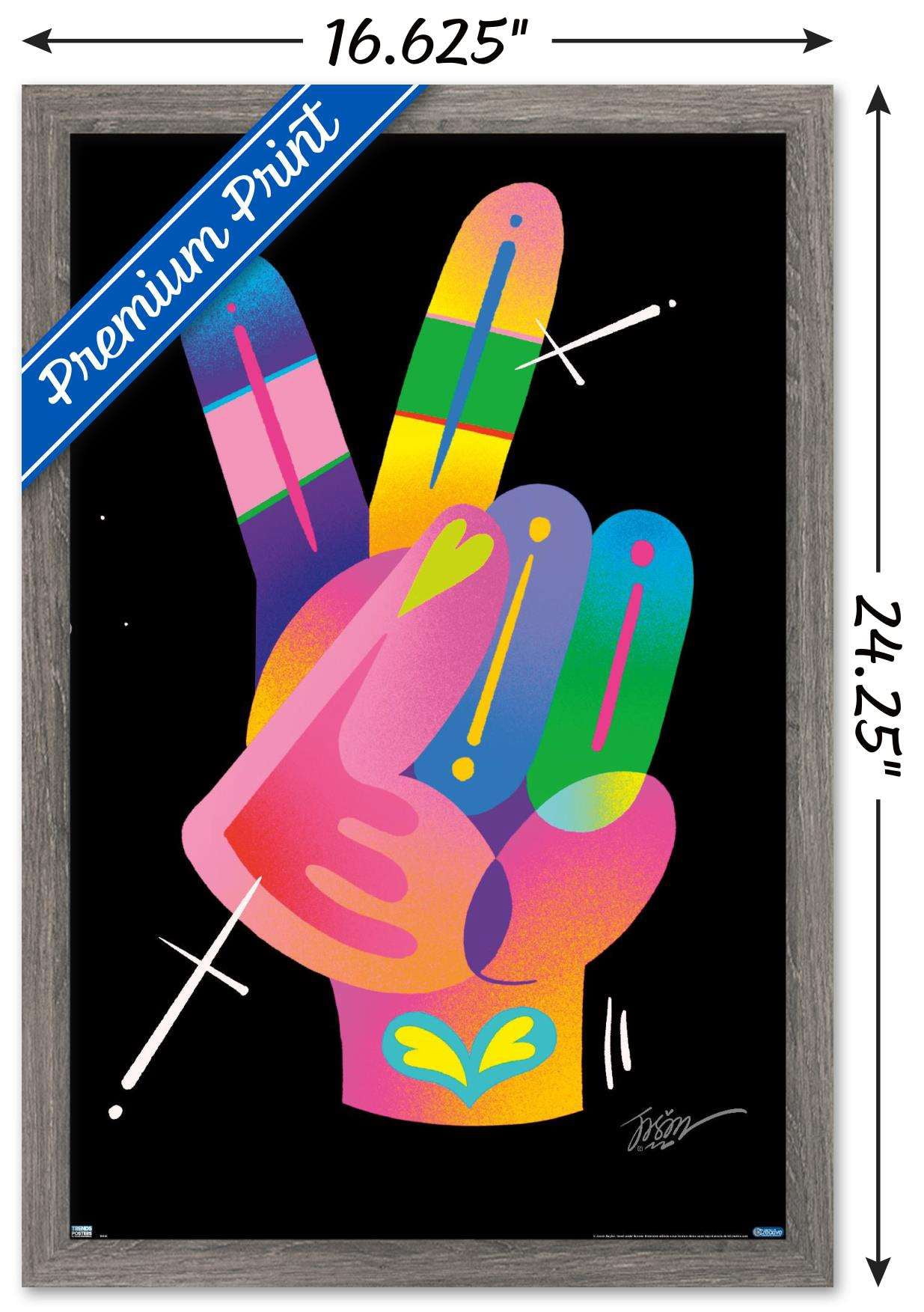 Jason Naylor - Peace Sign Hand Wall Poster, 14.725" x 22.375", Framed