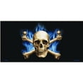 thumbnail image 2 of Blue Flame Skull And Crossbones Metal License Plate, 2 of 2