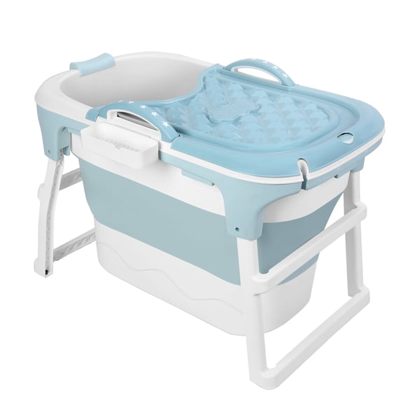WETLA 39" Portable Folding Bathtub, Small Foldable Tub with Ergonomic Seat & Massage Roller