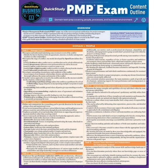 QuickStudy PMP® Exam Content Outlline – Domain Test Prep : Laminated Reference Guide (Edition 1) (Other)