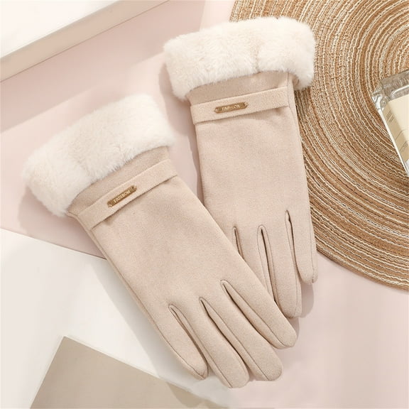 Women's Winter Touchscreen Gloves with Fleece Lining, Warm Thermal Screen Compatible Gloves for Cold Weather, Soft Windproof Smartphone Gloves for Driving, Running, and Outdoor Activities Beige