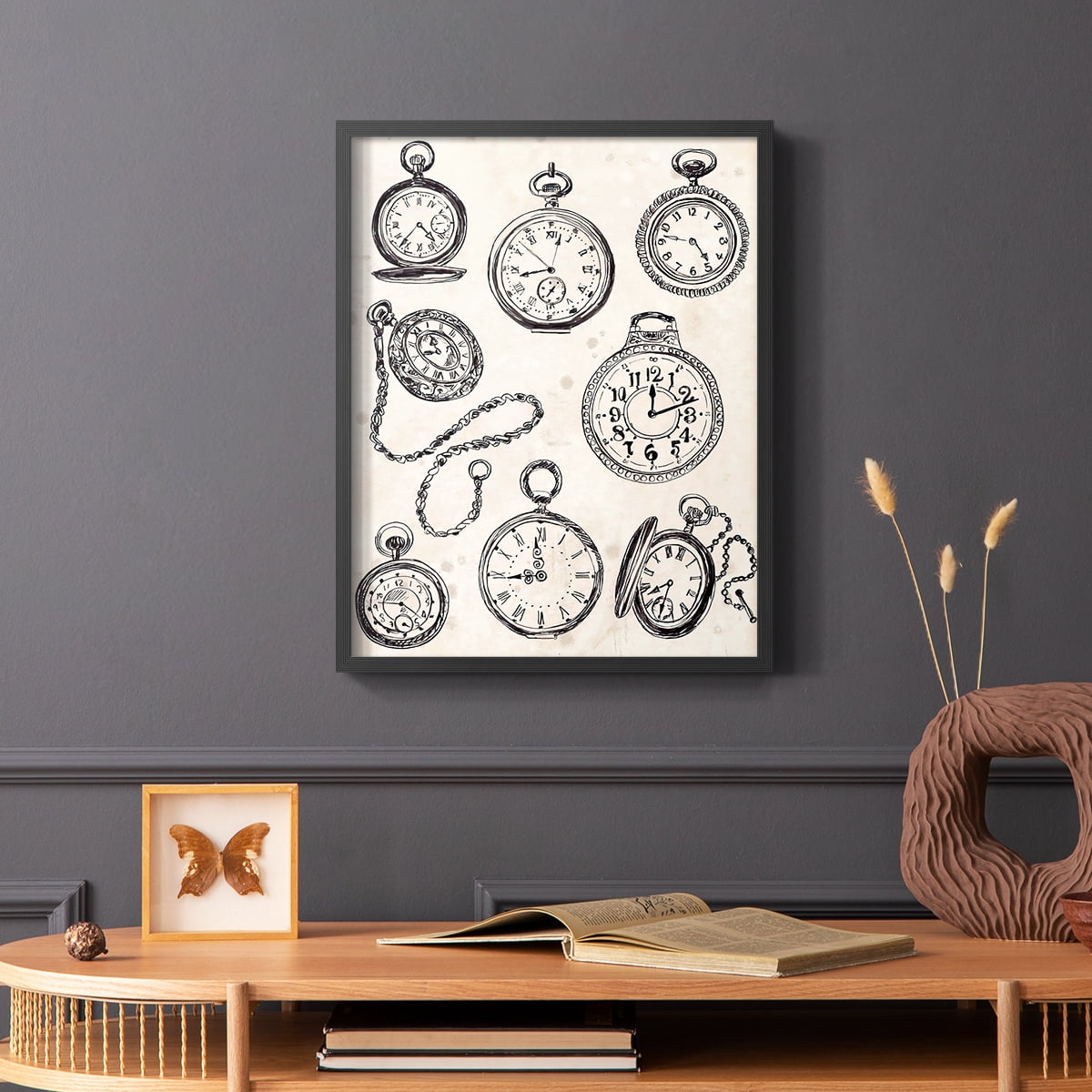 Pocket Watch Sketches II in Black Solid Wood 11 x 14 Framed Print