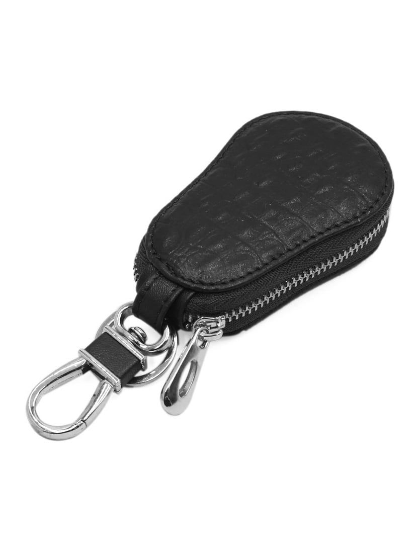 uxcell Black Faux Leather Gourd Shaped Key Coin Storage Holder Zipper Bag for Car 