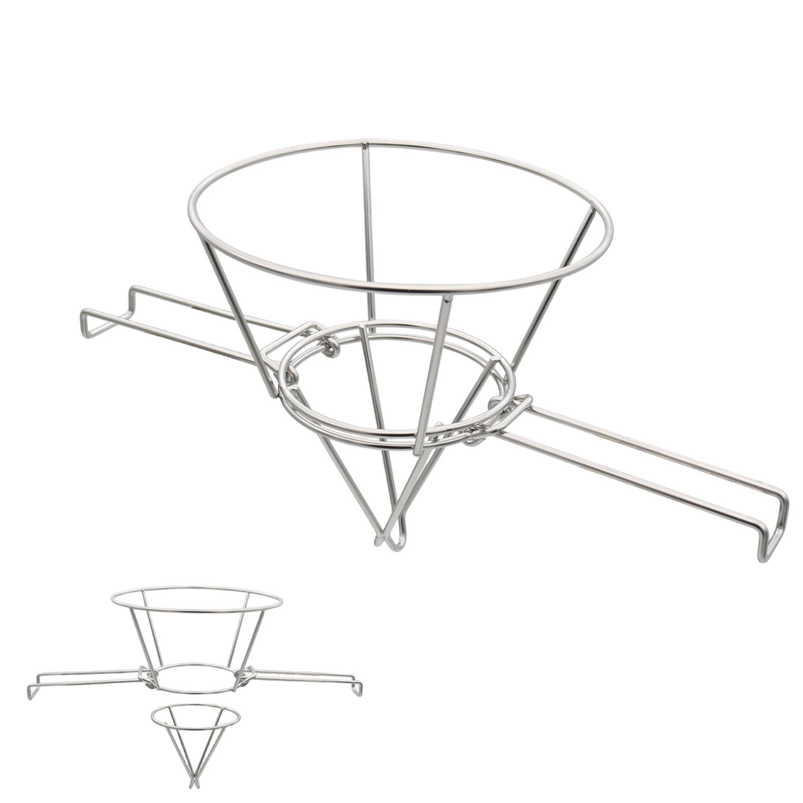 Oil Filter Stand for Deep Fryers and Maple Syrup, 304 Stainless Steel Fryer Oil Strainer with Fine Mesh, Foldable Arms Fit Various Pots, Reusable and Dishwasher Safe