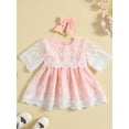 thumbnail image 2 of Coduop Toddler Baby Girl Princess Dresses,Half Sleeve Round Neck Lace Dress,with Headband, 2 of 9