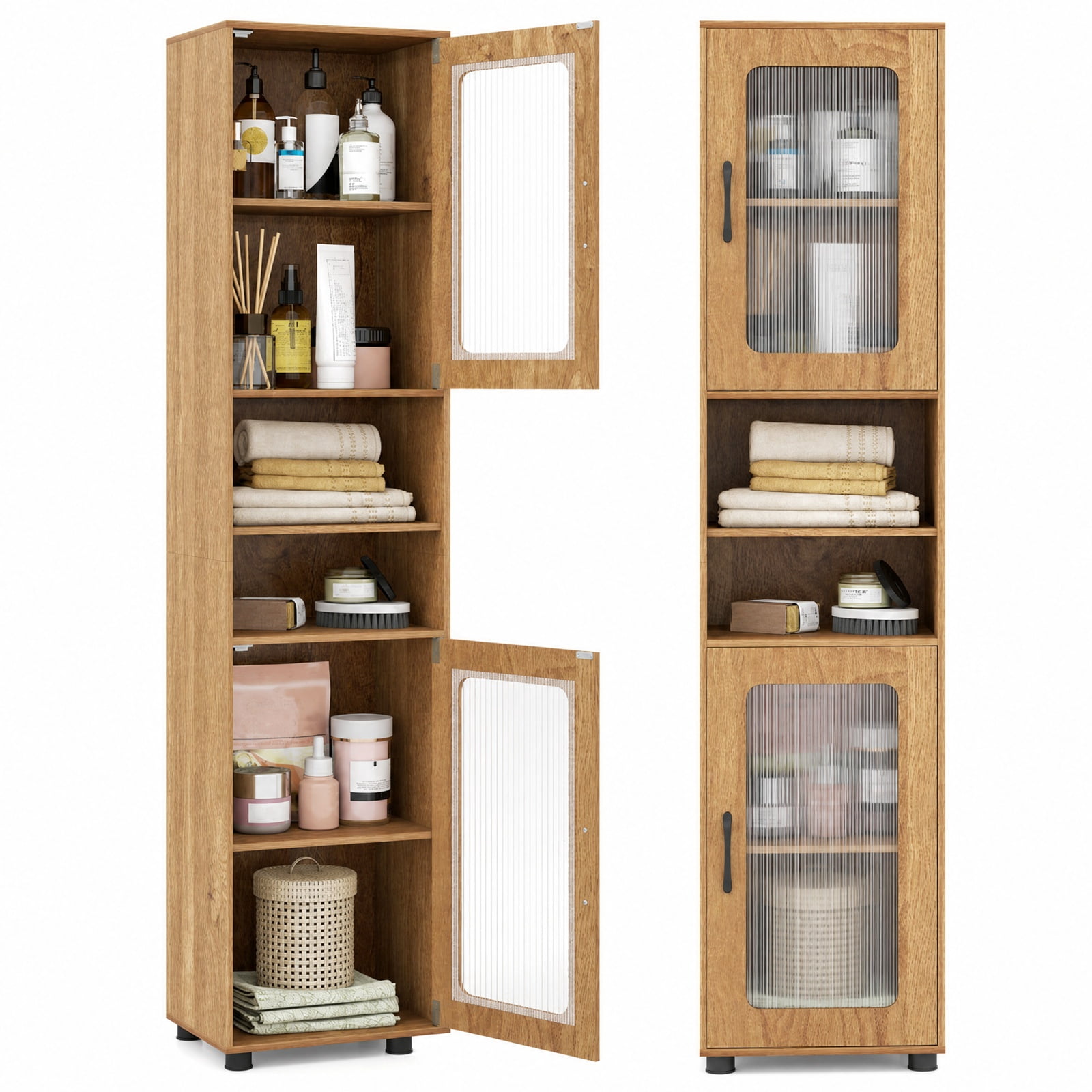 Vebreda Freestanding Bathroom Storage Cabinet, Tall Bathroom Storage Cabinet 67 Inches Freestanding Storage Organizer, Flexible Storage Options