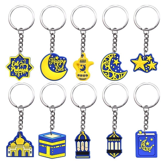 Jiibva 10PCS Eid Mubarak Keychain Islam Key Rings Muslim Hanging Key Chain Happy Eid Key Rings Adult Car Keys Trinkets