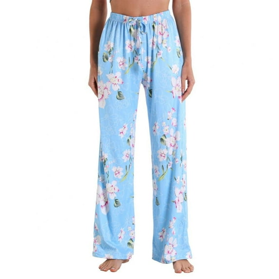 Wuffmeow Soft Pajama Pants for Women – Floral Print Drawstring Casual Palazzo Lounge Pants Wide Leg for All Seasons