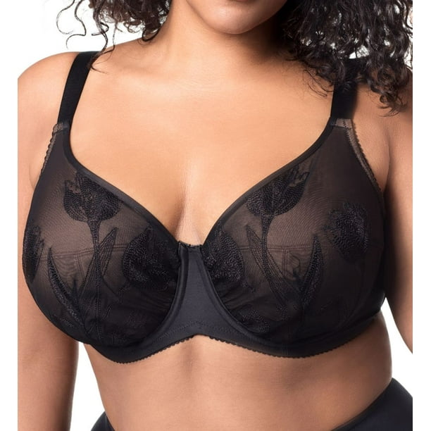 Women's Floral Embroidery Contrast Lace Trim Underwire Sexy