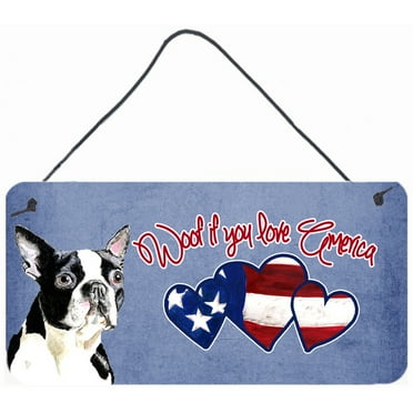 Carolines Treasures SC9970DS612 Woof if you love America Boston Terrier Wall or Door Hanging Prints 6HX12W multicolor