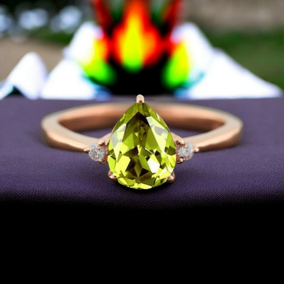 SHREENATHJEWELRY 7x5MM / 2Ct Pear Cut Peridot Wedding Ring- Moissanite Engagement Ring Auguest Birthstone Jewelry Proposal Gift Ring