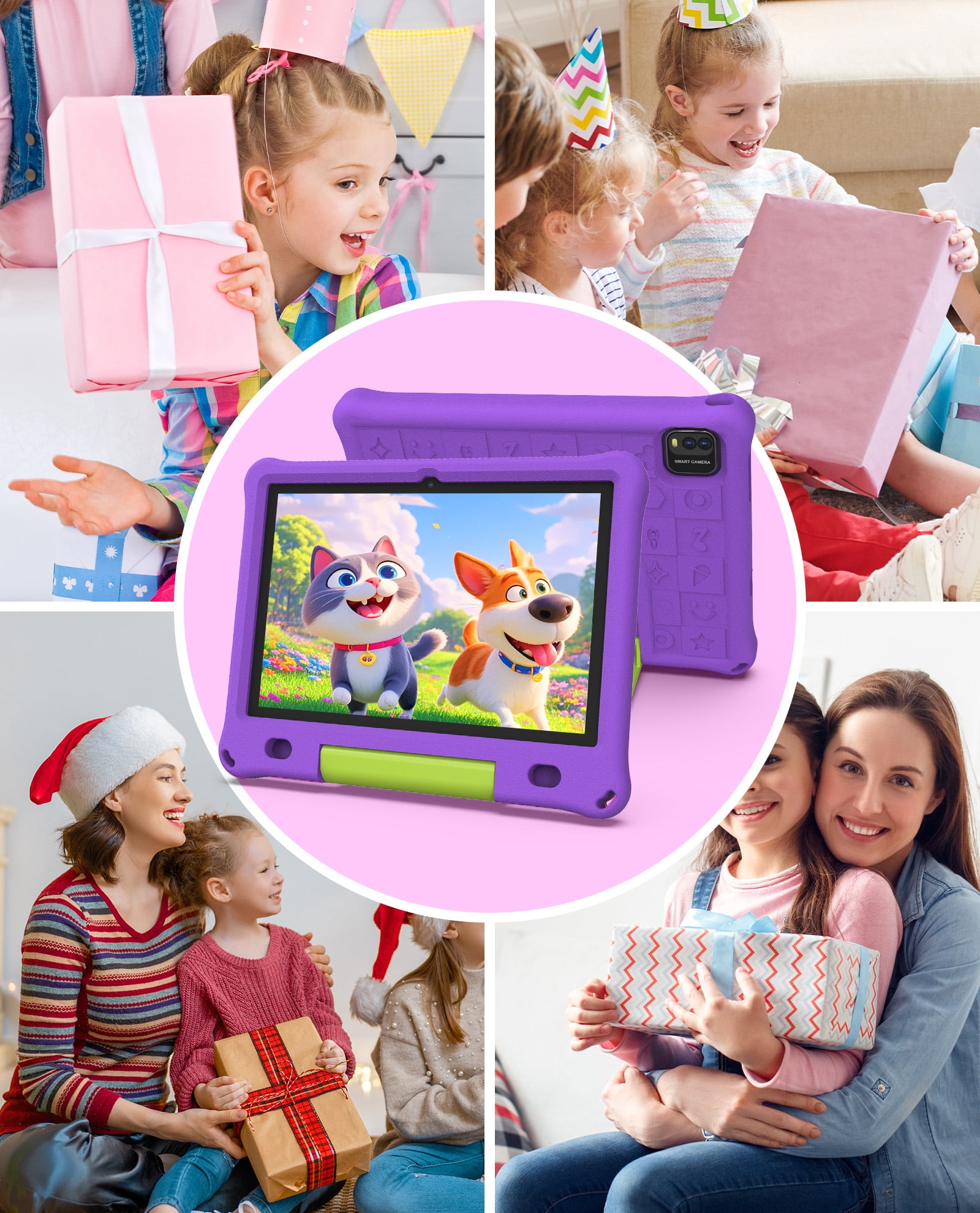 FITIFUN 10.1 inch Kids Tablet Android 15, 3GB RAM 64GB ROM 1TB Expand, Quad-Core, 5G/2.4G WiFi, 6000mAh, HD Display, Parental Control, Purple