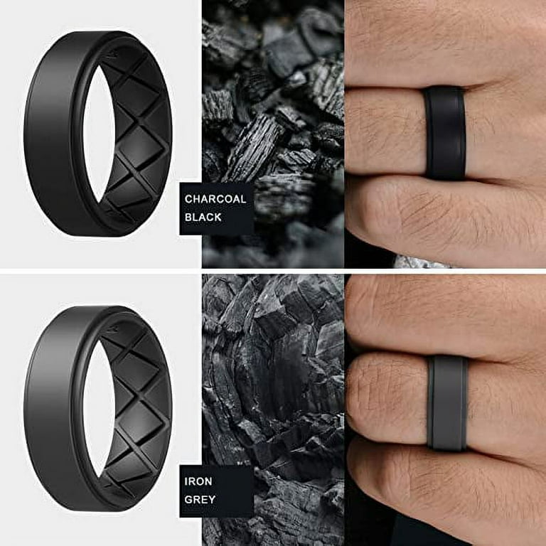 Black Bevel Edge Breathable Silicone Wedding Ring For Men and Women