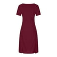 thumbnail image 5 of TAGOLD Womens Summer Dresses,Sexy Women's Solid Short Sleeve Round Neck Pleated Slim Ladies Vintage A-Line Dress Dresses Wine 4, 5 of 8