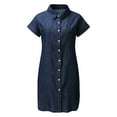 thumbnail image 4 of ZHOGXU Women's Denim Dress Short Sleeve Lapel Solid Color Buttons Fashion Comfortable Dresses With Pockets For Casual Daily Wear,Dark Blue,Xl, 4 of 6