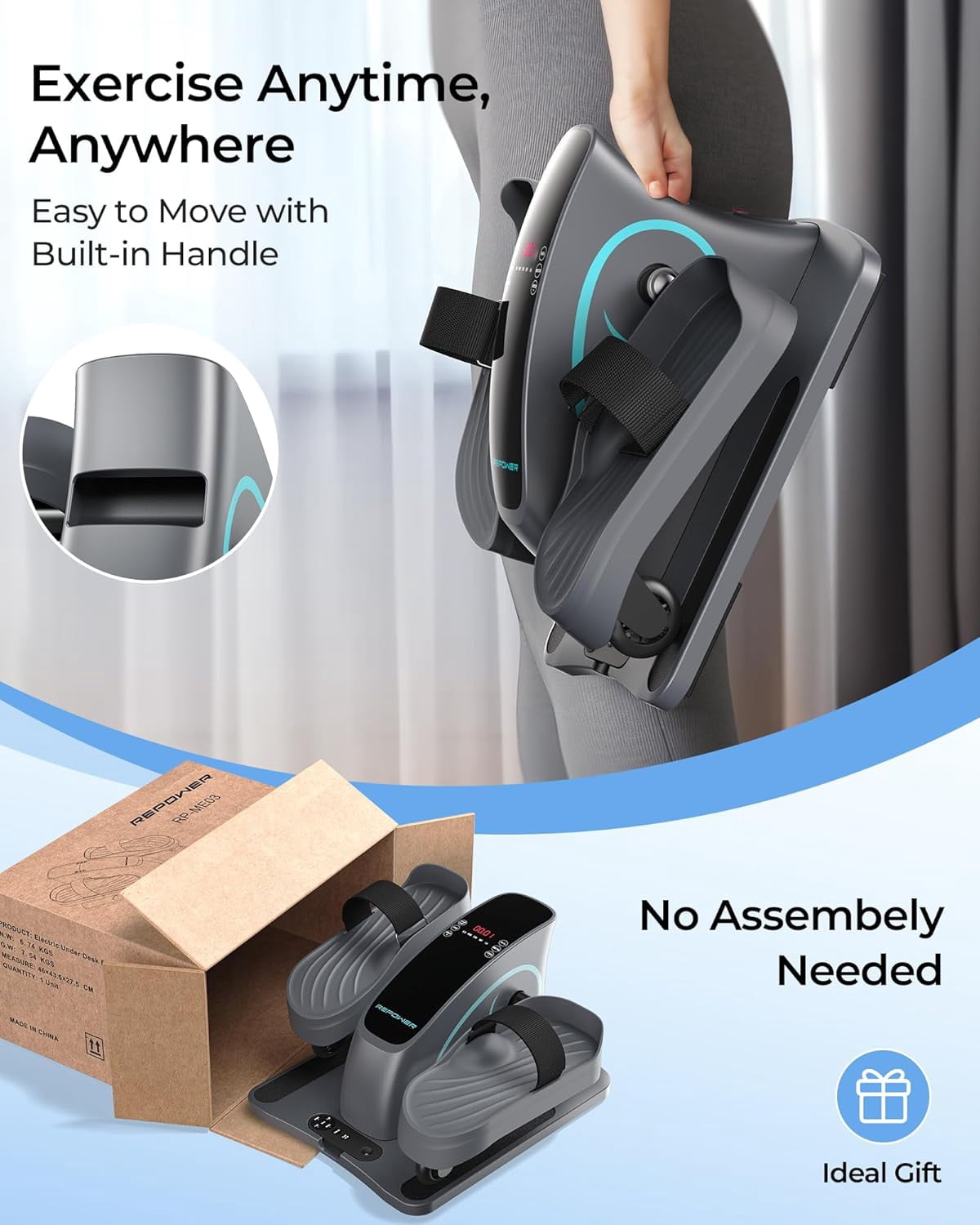 UPGO Under Desk Ellipticals Electric, Elipse Leg Exerciser for Seniors Fully Assembled, Seated Pedal Exerciser with Remote Control & Non-Slip Pedals