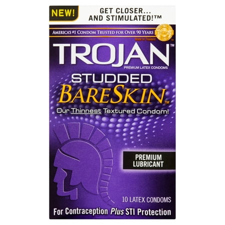 Trojan Studded Bareskin Lubricated Latex Condoms - 10