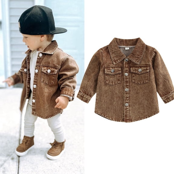 Ingzy Toddler Boy Denim Shirt Jackets Fall Winter Outwear Button Down Shirt Coat with Pockets
