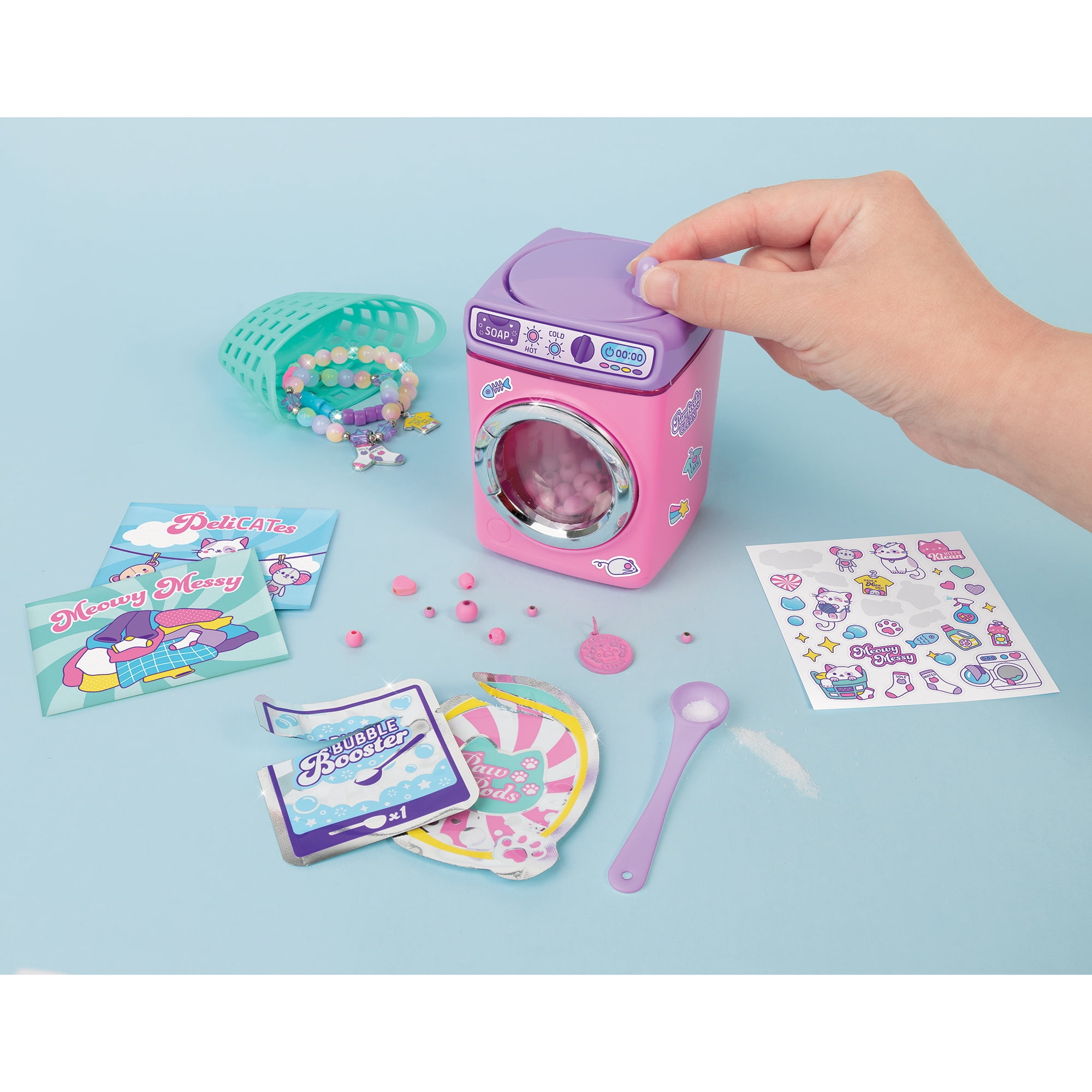 Make It Real: Purr-fect Wash 'N Bead Bracelets - 141pc, DIY Jewelry Craft Kit, Design-Make 5 Charm Bracelets, Spin To Style, Bead Cleaning, Kids 8+