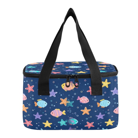 6L Insulated Lunch Bag Square Handheld Cooler Tote Underwater Fish Starfish Pattern Reusable Thermal Bag with Polyester & Aluminum Lining for Work Picnic Travel