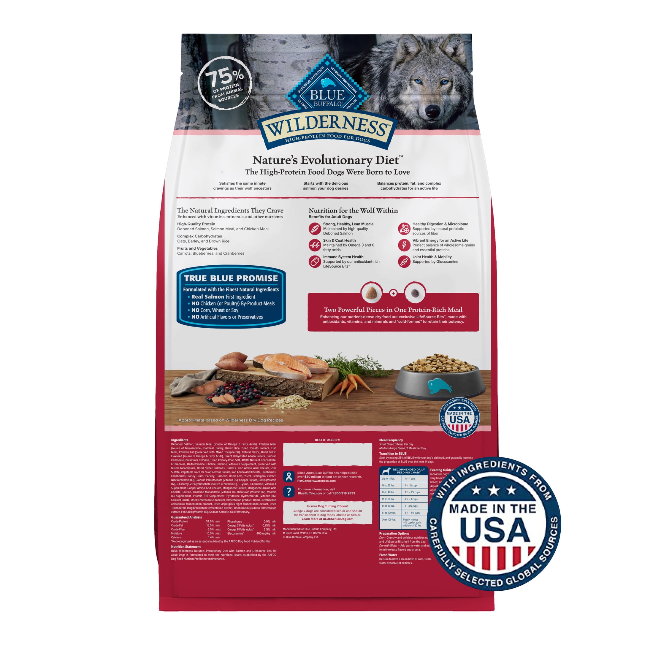 Blue Buffalo Wilderness Natural High-Protein Adult Dog Dry Food, Salmon Recipe, 28-lb Bag