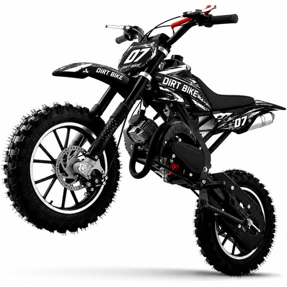 Kids Dirt Bike,2-Stroke Gas Dirt Bike,Black,CPC Listed 50cc Dirt Bike with Front Rear Disc Brakes,10In Off-Road Tires,Shock Absorption,Seat Height 23.6in,Max Speed 40Mph