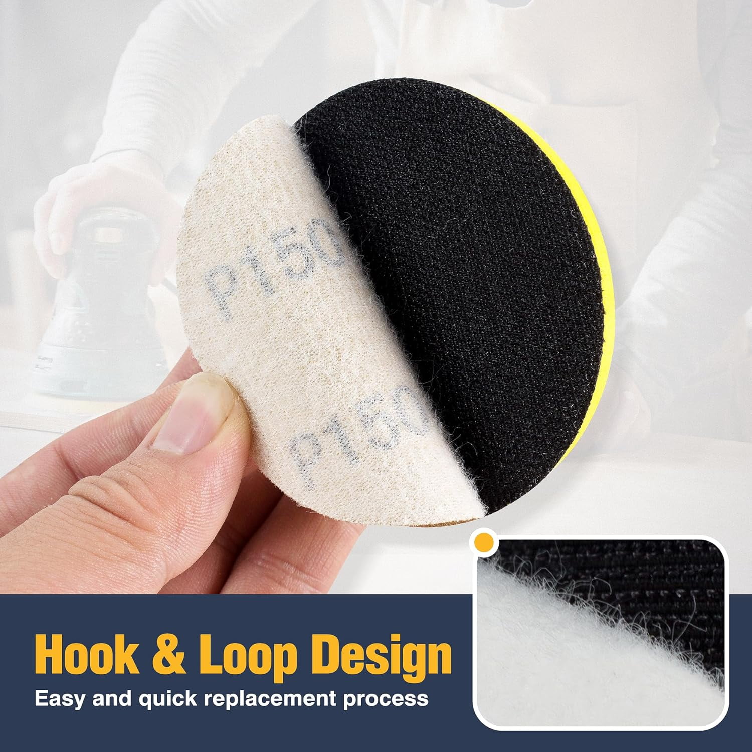 50 pieces of 3-inch hook-and-loop sandpaper, 150 grit sandpaper suitable for random orbital sanders, aluminum oxide sandpaper discs suitable for woodworking, automotive, metal
