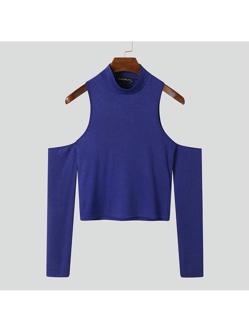 Men's Sexy Off Shoulder Cutout Long Sleeve T-Shirt Tops - Walmart.com
