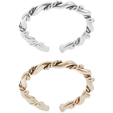 Brinley Co. Sterling Silver Handcrafted Rope Design Toe Ring Set