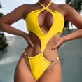 thumbnail image 2 of Conjunto de ropa de baño de Color sólido con cintura Halter calada y cómoda para mujer OAVQHLG3B Store  lin121212, 2 of 4