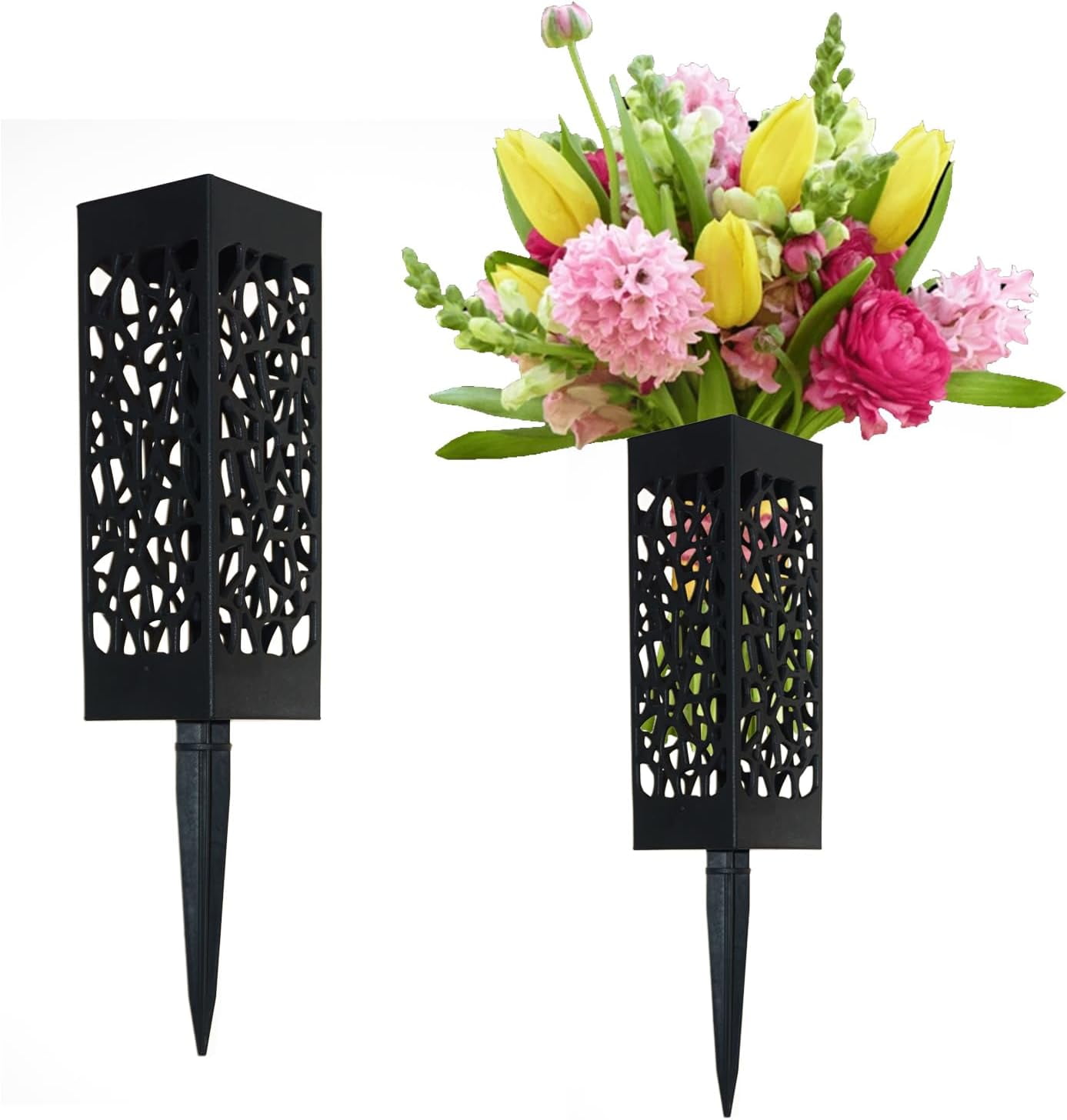 2 Piece Cemetery Vases with Spikes Outdoor in Ground Vase for Cemetery