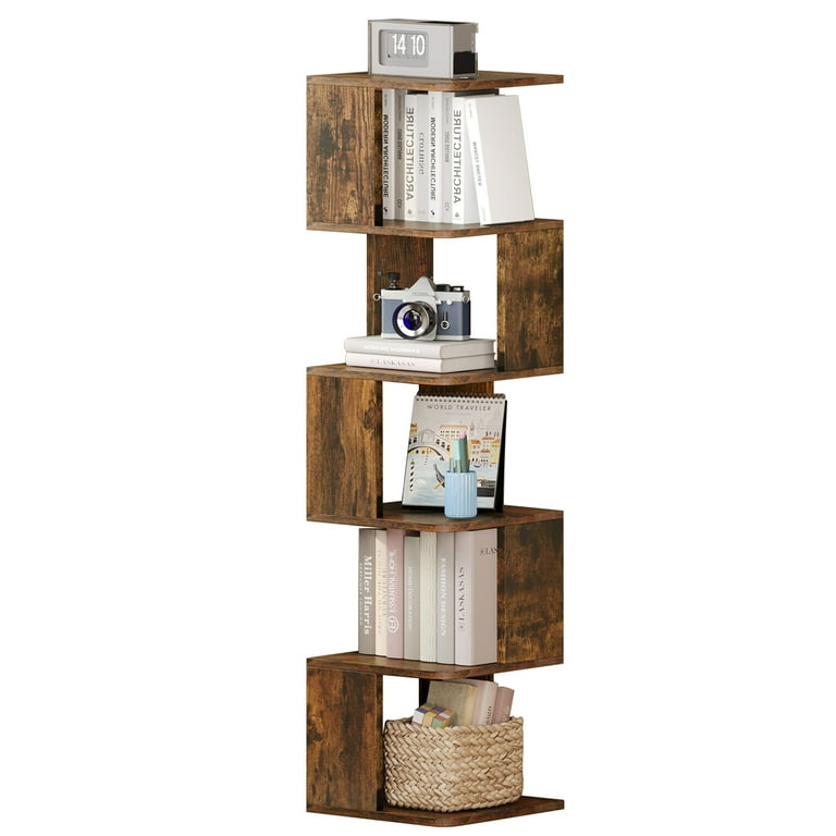 Rolanstar 5-Tier Bookshelf - Narrow Corner Storage Shelf In Rustic Brown
