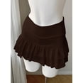thumbnail image 4 of Coffee Brown Cotton Blend Ruffle Layered Mini Skirt For Women Comfortable Casual Wear, 4 of 8