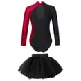thumbnail image 3 of iiniim Kids Girls 2Pcs Ballet Dance Sparkly Long Sleeve Gymnastic Leotard and Mesh Tutu Skirt Dancewear Size 6-16 Burgundy 14, 3 of 7