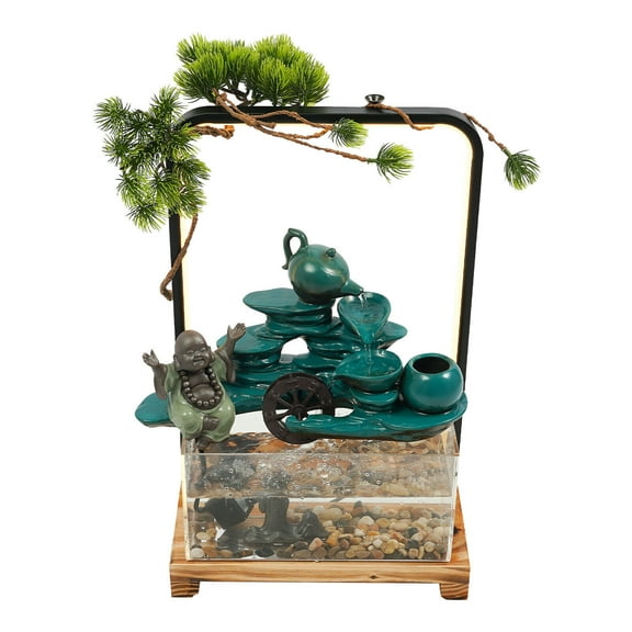 Tabletop Water Fountain Ceramic Water Fountains, Indoor Water Fountain with LED Light