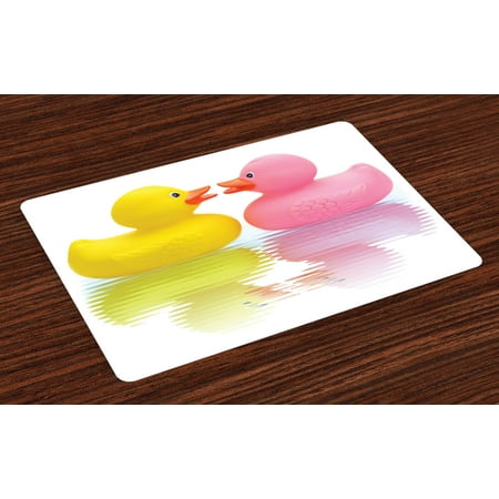 Tj Maxx Placemats Rubber Duck Placemats Set of 4 Rubber Duck Couple in Love Romantic First Love Childhood Kids Theme, Washable Fabric Place Mats for Dining Room Kitchen Table Decor,Yellow Pink White, by Ambesonne ()