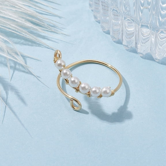 Copper Wire Wrapped Natural Cultured Freshwater Pearl Open Ring Cuff Finger Ring for Women Light golden US Size 8(18.1mm) 1~14mm