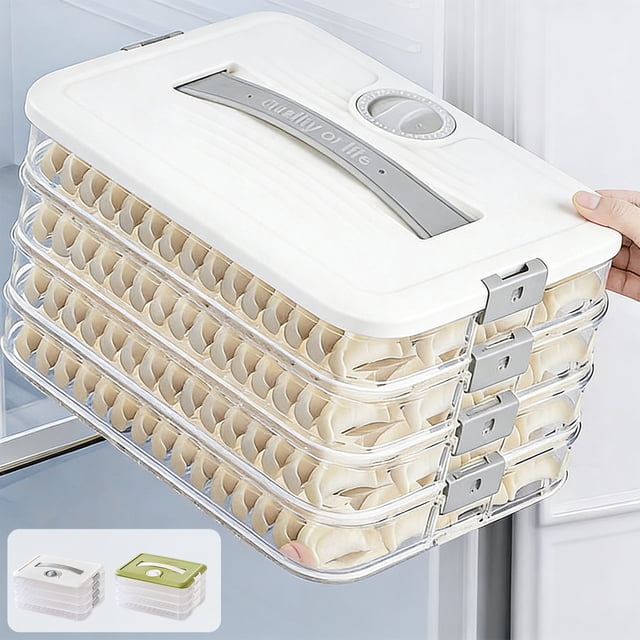 Plastic Storage Box Transparent Dumpling Storage Box with Lid White Food Grade Plastic Refrigerator Organizer Stackable Container(1Pc) by JASKFLY