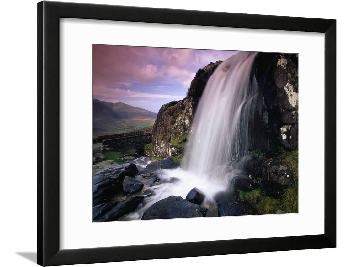 Art print POSTER Waterfall and Jagged Rocks in the Irish Countryside 