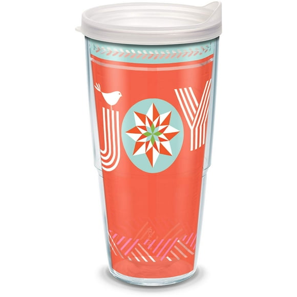 Tervis 1334574 Christmas Joy Insulated Tumbler with Wrap and Frosted Travel Lid, 24 oz - Tritan, Clear