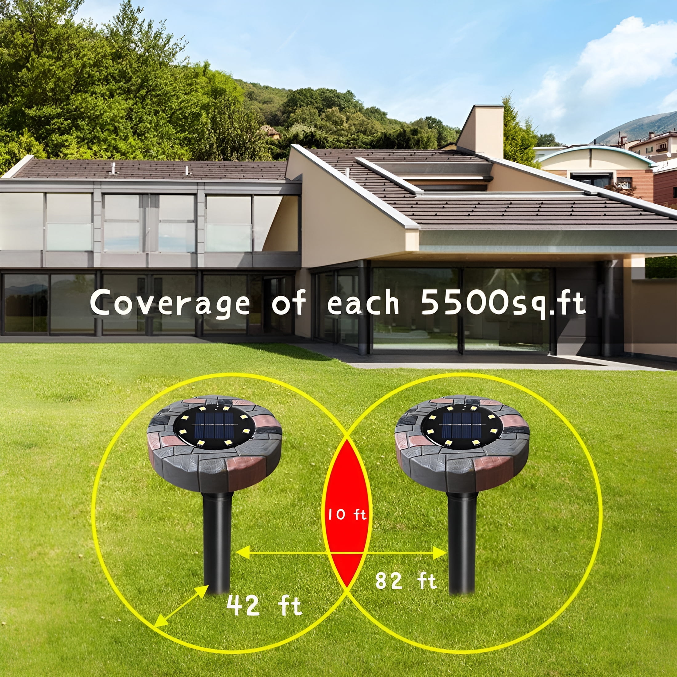 QARUN Solar Powered Mole Repellent (2 Pack),Ultrasonic Pest Repeller,Vole Rodent Repellant,Also Repels Away Snake Gopher Chipmunk,Use in Outdoor Garden Lawn White