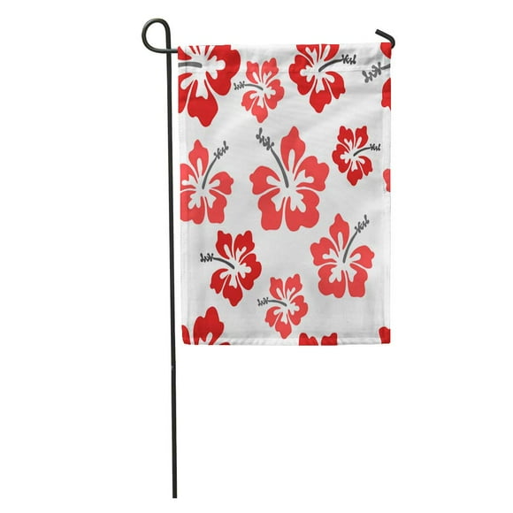 POGLIP Red Hawaiian Pretty Hibiscus Flower Pattern Hawaii Tropical Beach Aloha Garden Flag Decorative Flag House Banner 12x18 inch