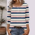 thumbnail image 2 of Ashirexll Tops for Women Trendy, Ladies Tops and Blouses, Striped Printed Button Up 3/4 Length Round Neck T Shirt Top, 2 of 7