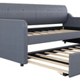 thumbnail image 6 of Twin Upholstered Daybed with Trundle and USB Charging Design, Trundle Can Be Flat or Erected, Wood Slat Support, Living Room Sofa Bed Bed for Bedroom Guest Room, No Box Spring Needed (Gray), 6 of 8