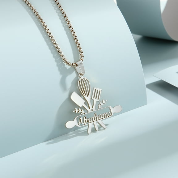 Personalized Custom Cooking Name Pendant Letter Nameplate Chain Stainless Steel Necklace Jewelry for Women Men Gift