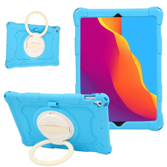 Dteck Kids Case for iPad 10.2 inch 7th 8th 9th Generation,Shockproof Silicone Case 360 Degree rotating Kickstand Cover with Shoulder Strap ,Skyblue