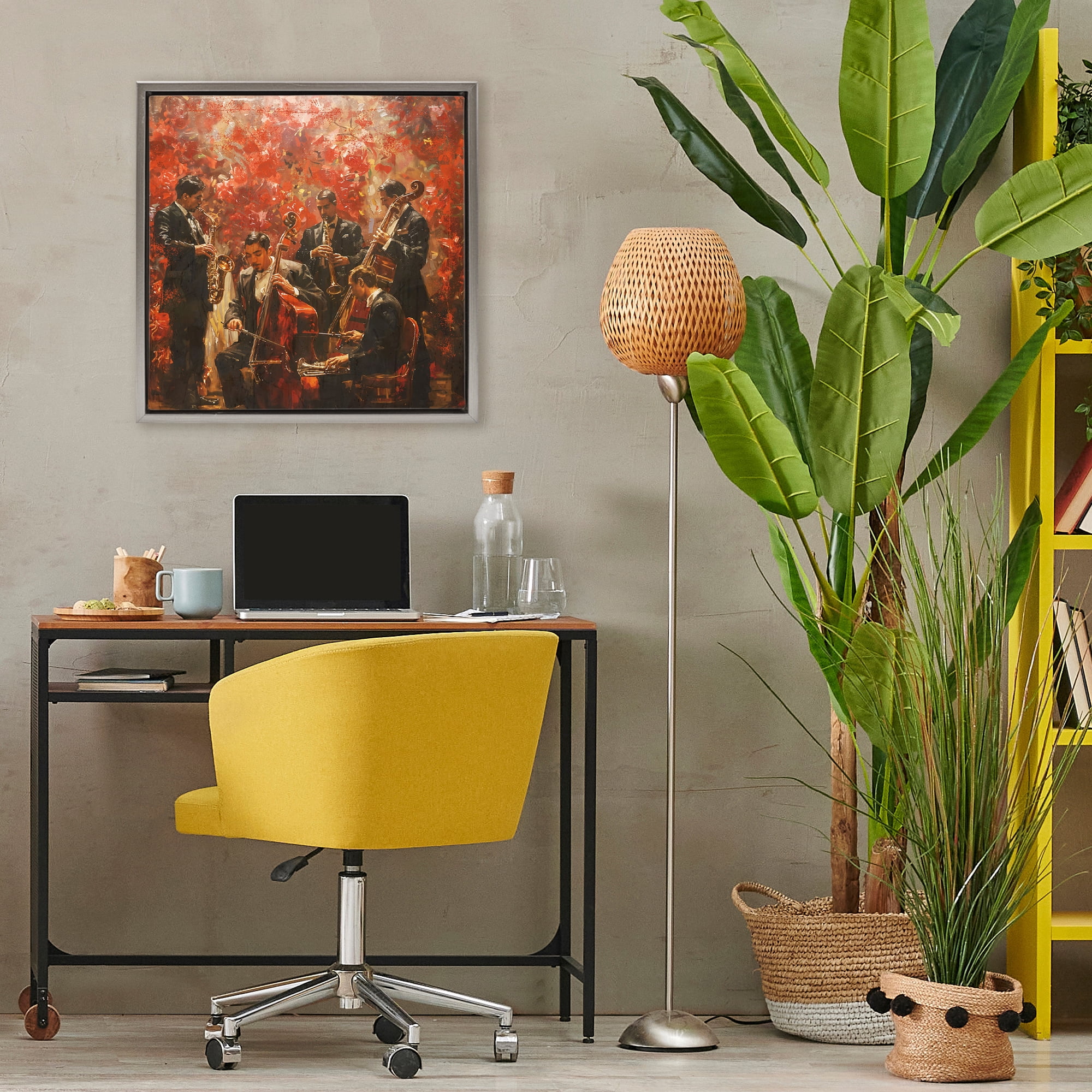 Stupell Industries Play More Jazz Performance Gray Framed Floater Canvas Wall Art, design by Marta Wiley